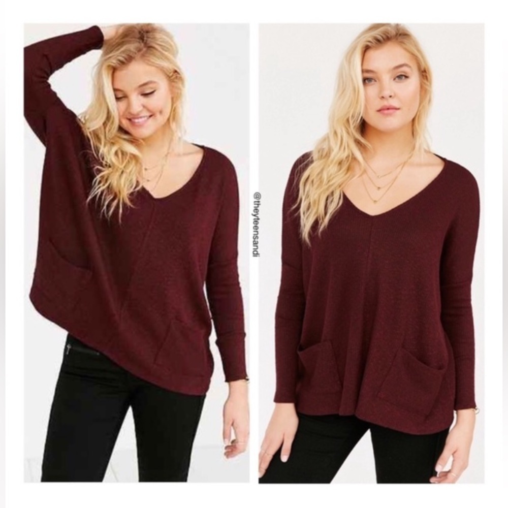Urban Outfitters BDG Oversized Maroon Pocket Pullover Sweater Women’s Medium - Picture 5 of 5